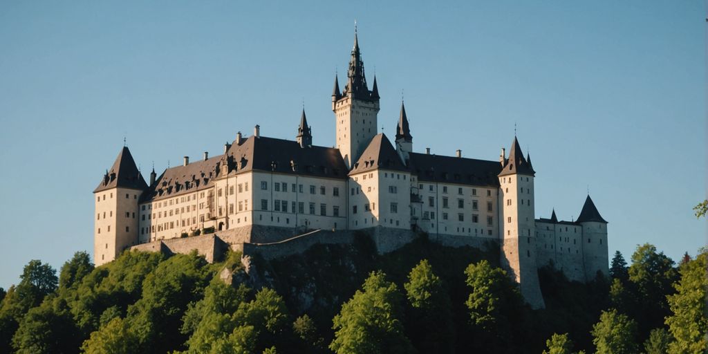 Beautiful Czech castles with historical architecture and blue sky