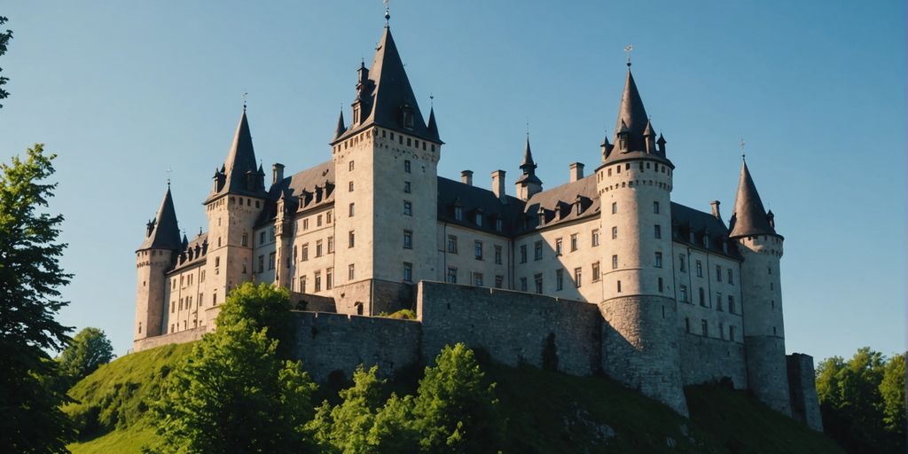 Aerial view of Polish castles with lush surroundings