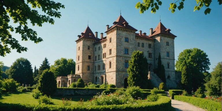 Beautiful castle in Bulgaria surrounded by gardens